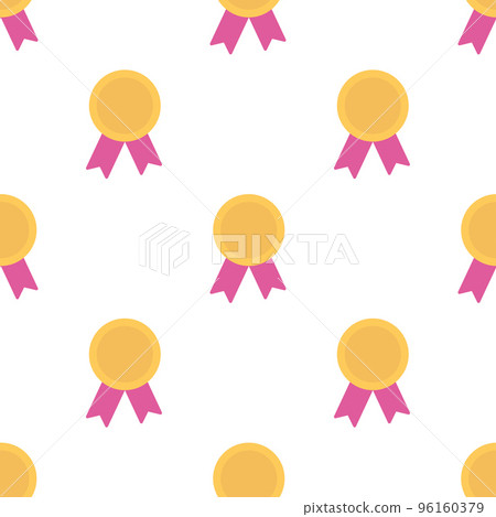 Award medal sign seamless pattern on white background. Gold medal with satin ribbon. 96160379