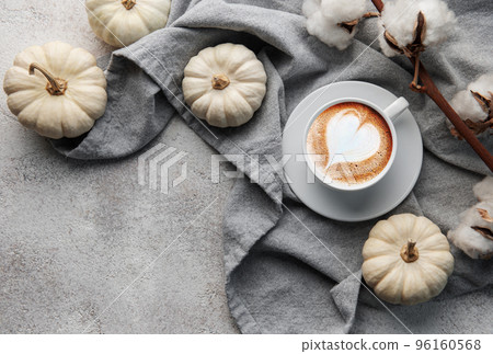 White pumpkins, coffee and cotton flowers White pumpkins, coffee and cotton flowers 96160568