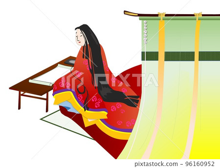 Murasaki Shikibu (Heian period woman with notebook and writing desk) 96160952