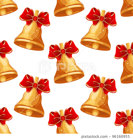 Seamless pattern, colorful christmas golden bells with red bow. Print, background, textile, vector 96160955