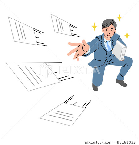 一個穿西裝的男人扔掉新聞稿文件 沒有線 96161032