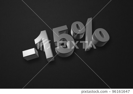 15% off discount offer. 3D illustration isolated on black. Promotional price rate 96161647