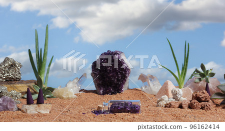 Chakra Stones and Flowers on Australian Red Sand Chakra Stones and Flowers on Australian Red Sand 96162414