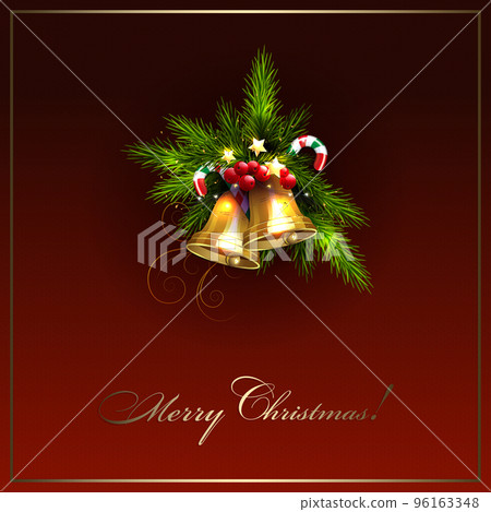 Christmas illustration with Christmas garland, golden bells on a red background Christmas illustration with Christmas garland, golden bells on a red background 96163348