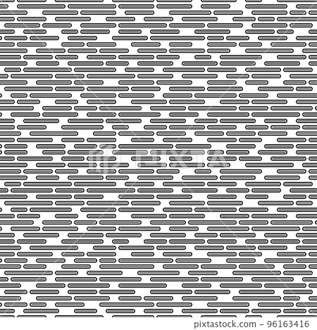 Seamless linear horizontal vector pattern in black color isolated on white background. Seamless vector texture of lines and rectangles with rounded ends. 96163416