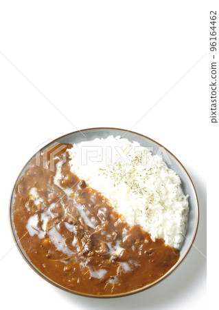 A bird's-eye view of hot hayashi rice with waves of sauce on a white background 96164462