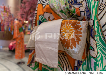Woman Kimono costumes on mannequins at Tokyo Town in Pavilion Bukit Jalil Malaysia. Woman Kimono costumes on mannequins at Tokyo Town in Pavilion Bukit Jalil Malaysia. 96164487