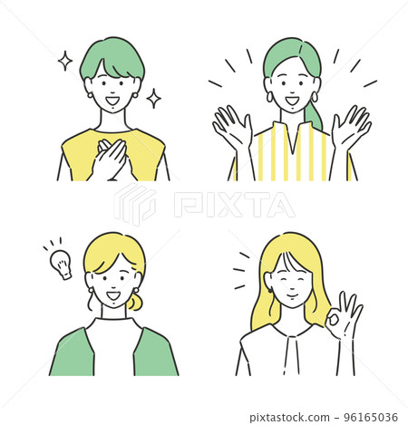 快樂的面部表情女人插圖集 96165036