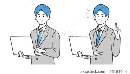 拿著個人電腦解釋的男性插圖 拿著個人電腦解釋的男性插圖 96165044