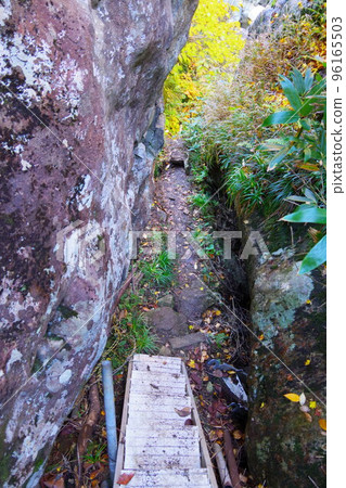 新潟縣南魚沼市浦牧溪谷的絕壁長廊和紅葉景觀 96165503