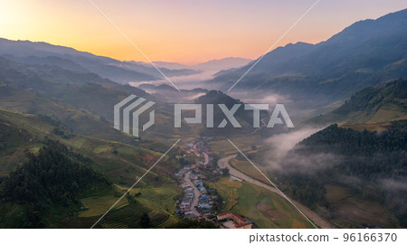 Rice fields on terraced prepare the harvest at Northwest Vietnam. 96166370