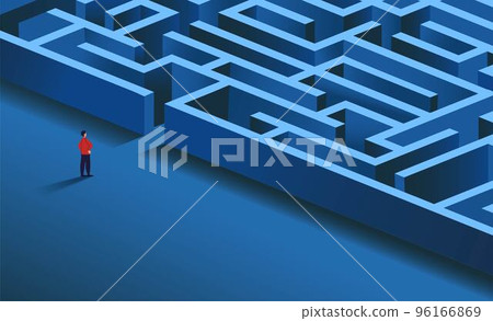 Isometric maze, 3d business labyrinth. Puzzle ideas with success man, leadership game, strategy to achieve goal. Difficult career path. Searching route, find decision. Vector illustration tidy concept 96166869