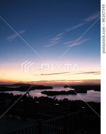Evening view from the wood deck of the Kirigaki Observation Deck in Tomoyama Park, Daio-cho, Shima City, Mie Prefecture Evening view from the wood deck of the Kirigaki Observation Deck in Tomoyama Park, Daio-cho, Shima City, Mie Prefecture 96167349