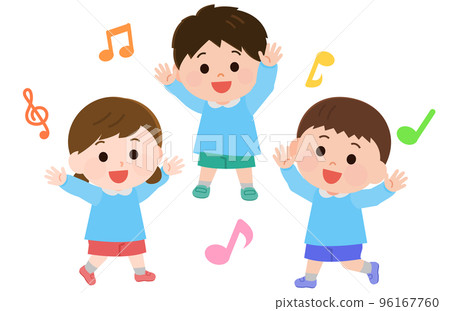 Illustration of a nursery school child dancing happily in a game 96167760
