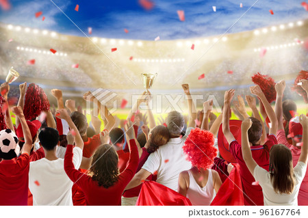 Football team supporter. Stadium in red and white. 96167764