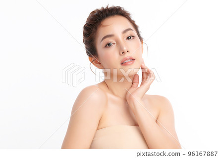 Beautiful young asian woman with clean fresh skin on white background, Face care, Facial treatment, Cosmetology, beauty and spa, Asian women portrait. 96167887