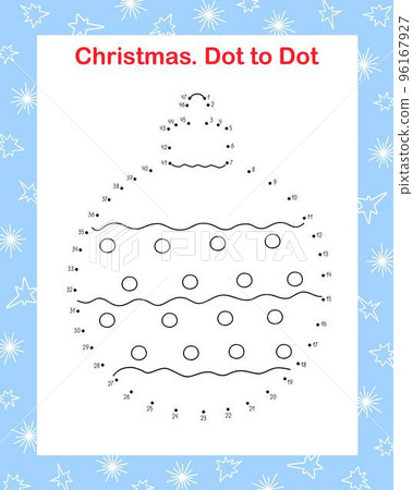 Christmas tree decoration dot to dot fun educational game or leisure worksheet, outline doodle vector illustration, winter holiday seasonal activity, New Year celebration fun for kid, number learning 96167927