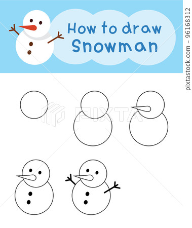 How to draw doodle snowman for Christmas and winter. Vector illustration 96168312
