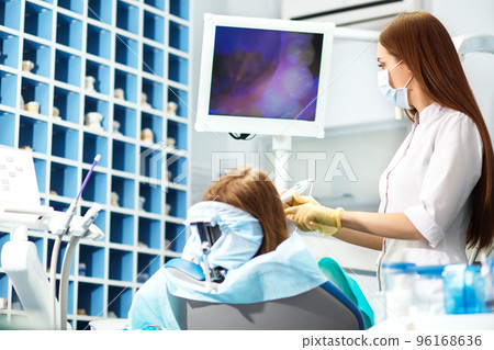 Professional woman dentist doctor working. woman at dental clinic. lady woman at dentist taking care of teeth. Professional woman dentist doctor working. woman at dental clinic. lady woman at dentist taking care of teeth. 96168636