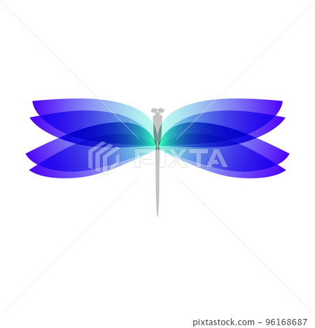Dragonfly flat icon with soft transition colors wings. Abstract bright logo template. Jpeg design wildlife illustration 96168687