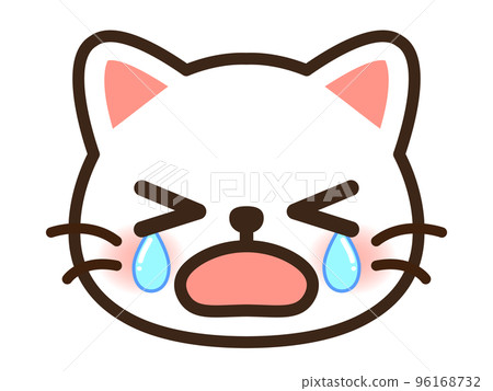 Cute white cat face icon illustration material that sheds tears 96168732