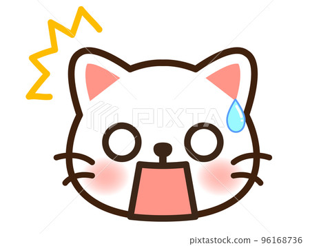 Surprised cute white cat face icon illustration material 96168736