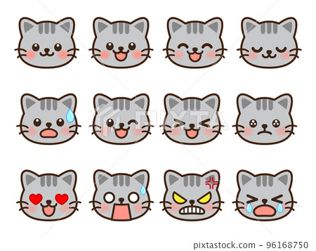 Cute cat face illustration set 2 with various expressions 96168750