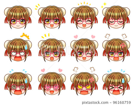 Chignon head chinese girl chibi character face icon Chignon head chinese girl chibi character face icon 96168759