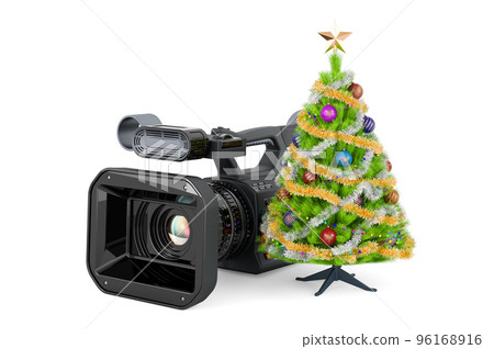 Christmas tree with professional video camera, 3D rendering Christmas tree with professional video camera, 3D rendering 96168916