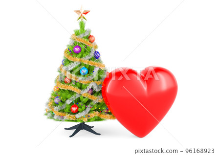 Red heart with Christmas tree. 3D rendering Red heart with Christmas tree. 3D rendering 96168923