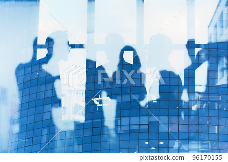 Business people collaborate together in office. Internet connection effects. Double exposure effects. Business people collaborate together in office. Internet connection effects. Double exposure effects. 96170155