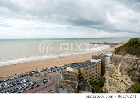 Hastings coastline overlooking the hilltop of Hastings Castle Hastings coastline overlooking the hilltop of Hastings Castle 96170271