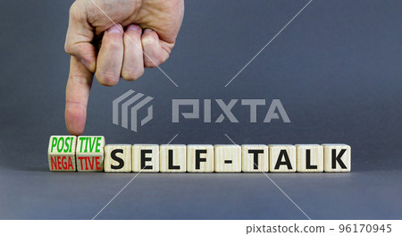 Positive or negative self-talk symbol. Concept words Positive self-talk and Negative self-talk on cubes. Beautiful grey background. Psychological positive or negative self-talk concept. Copy space. Positive or negative self-talk symbol. Concept words Positive self-talk and Negative self-talk on cubes. Beautiful grey background. Psychological positive or negative self-talk concept. Copy space. 96170945