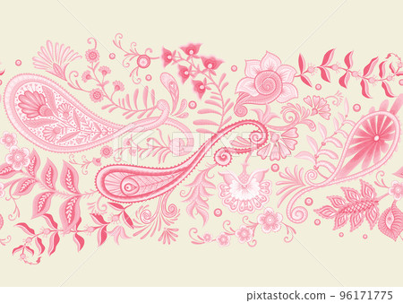 Fantasy flowers, paisley seamless pattern 96171775