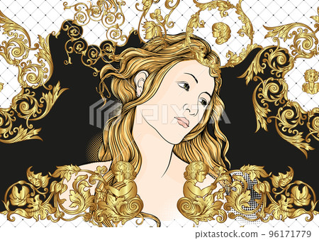 Portrait of a woman inspired by a painting by Renaissance artist Botticelli. Portrait of a woman inspired by a painting by Renaissance artist Botticelli. 96171779
