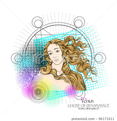Portrait of a woman inspired by a painting by Renaissance artist Botticelli  96171811