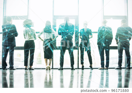 Network background concept with business people silhouette. Double exposure and network effects 96171880