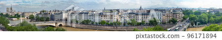 Panoramic view of Notre Dame de Paris Cathedral, River Seine, Tournelle Bridge 96171894