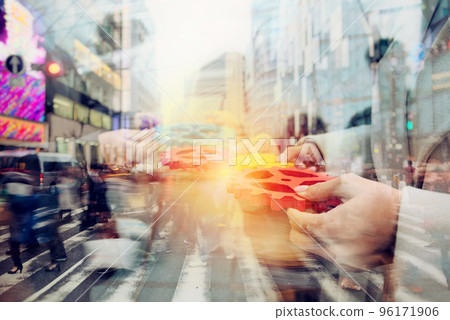 Business team connect pieces of gears. Teamwork, partnership and integration concept. double exposure Business team connect pieces of gears. Teamwork, partnership and integration concept. double exposure 96171906