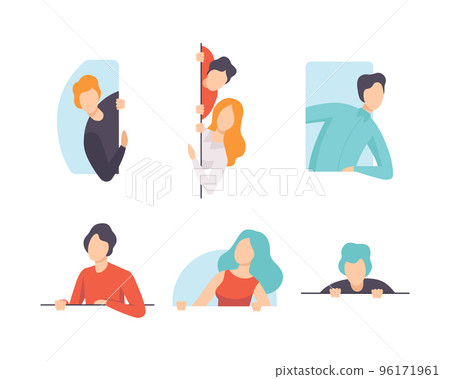 People Character Looking Out of Different Shaped Windows Vector Set People Character Looking Out of Different Shaped Windows Vector Set 96171961