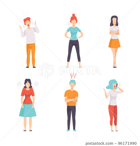 Angry and Furious People Characters Shouting and Steaming Vector Set 96171990