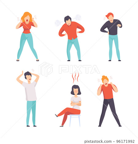 Angry and Furious People Characters Shouting and Steaming Vector Set Angry and Furious People Characters Shouting and Steaming Vector Set 96171992