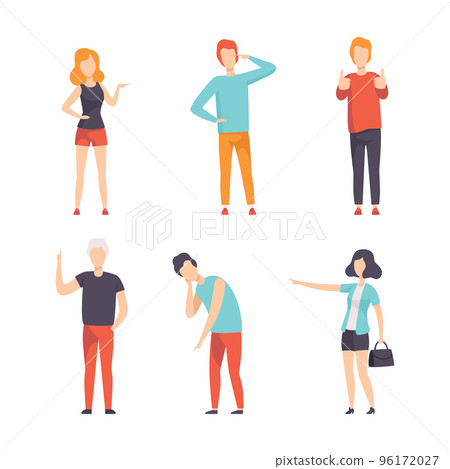 People Character Indicating Something Pointing with Index Finger as Hand Gesture Specifying Direction Vector Set 96172027