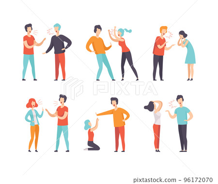 People Characters Quarrelling, Shouting and Arguing Making Scandal Vector Set 96172070