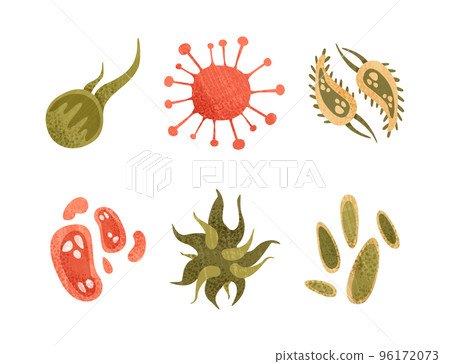 Bacteria and Germs Colorful Micro-organisms and Disease-causing Objects Vector Set 96172073