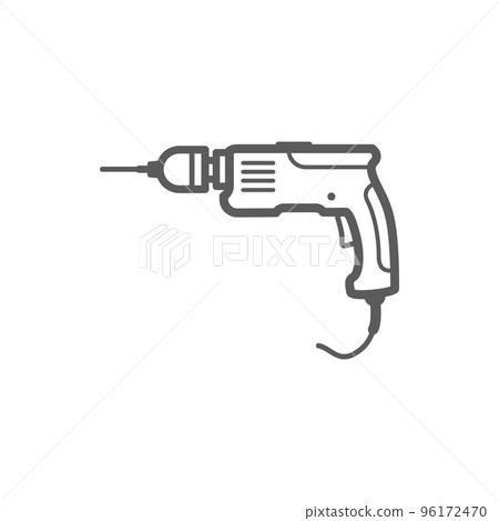 Electric drill isolated outline icon. Vector repair tool, building equipment, hammer screwdriver power drill. Repair and building, house construction instrument monochrome linear symbol 96172470