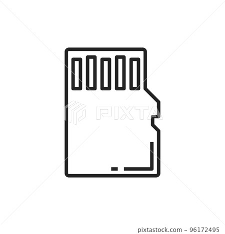 Memory card microSD or miniSD isolated vector outline icon. Vector non-volatile memory card used in portable devices. MiniSD, T-Flash or TF, TransFlash with row of UHS-II connections. Linear microSD Memory card microSD or miniSD isolated vector outline icon. Vector non-volatile memory card used in portable devices. MiniSD, T-Flash or TF, TransFlash with row of UHS-II connections. Linear microSD 96172495