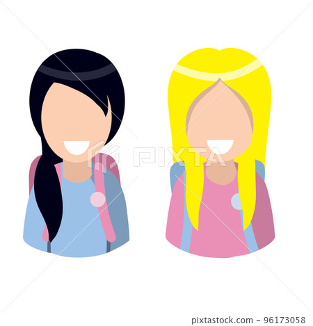 Schoolgirl girl in blue and pink clothes. Teenager with a backpack 96173058