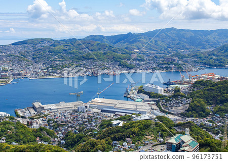 Nagasaki Prefecture / Mt. Inasa (park) with a beautiful contrast of fresh greenery, sea and blue sky View of the city from the observatory 96173751