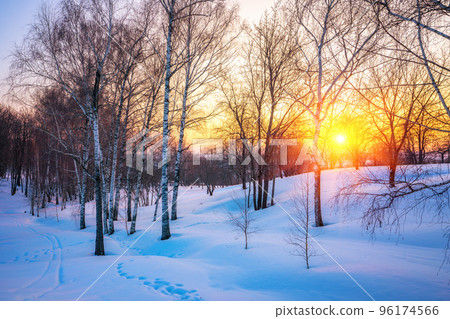 Colorful winter sunset in countryside Colorful winter sunset in countryside 96174566